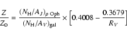 \begin{displaymath}\frac{Z}{Z_{\rm\odot}} = \frac{(N_{\rm H}/A_{J})_{\rm\rho~Oph...
...{V})_{\rm gal}} \times \Big[0.4008 - \frac{0.3679}{R_{V}}\Big]
\end{displaymath}