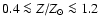 $0.4 \la Z/Z_\odot \la 1.2$