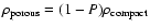 $\rho_{\rm porous}
= (1-P)\rho_{\rm compact}$