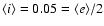 $\langle i\rangle = 0.05 = \langle e\rangle
/2$