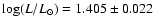 $\log(L/L_{\odot})=1.405\pm 0.022$