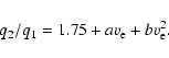 \begin{displaymath}
q_{2}/q_{1} = 1.75 + av_{\rm e} + bv_{\rm e}^2.
\end{displaymath}