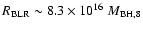 $R_{\rm BLR} \sim 8.3 \times 10^{16} ~{M}_{\rm BH,8}$