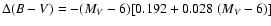 $\Delta
(B-V)=-(M_V-6)[0.192+0.028~(M_V-6)]$