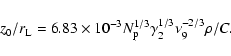 \begin{displaymath}z_0/r_{\rm L}=6.83\times 10^{-3}N_{\rm p}^{1/3}\gamma_2^{1/3}\nu_9^{-2/3}\rho/C.
\end{displaymath}