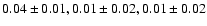 $0.04\pm0.01, 0.01\pm0.02, 0.01\pm0.02$