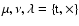$\mu,\nu,\lambda=\{{\rm t},\times\}$