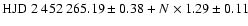 ${\rm HJD}~2~452~265.19\pm 0.38 + N \times 1.29 \pm0.11$