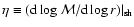 $\eta \equiv ({\rm d}\log {\cal M}/ {\rm d}\log r)\vert _{\rm sh}$
