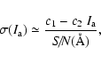 \begin{displaymath}\sigma(I_{\rm a}) \simeq
\frac{c_1 - c_2 \; I_{\rm a}}{{\mbox{\rm {\it S/N}({\rm\AA})}}},
\end{displaymath}
