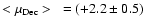 $<\mu_{\rm Dec}>~ = (+2.2 \pm 0.5)$