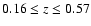 $0.16\le z\le 0.57$