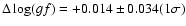 $\Delta \log (gf) = +0.014\pm0.034 (1 \sigma)$