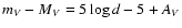 $m{_{V}}- M{_{V}} = 5\log d - 5 + A{_{V}}$