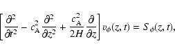 \begin{displaymath}\left[\frac{\partial^2}{\partial t^2}-c_{\rm A}^2\frac{\parti...
...}\frac{\partial }{\partial z}\right]v_\phi(z,t)= S_\phi(z,t),
\end{displaymath}