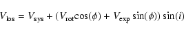 \begin{displaymath}V_{{\rm los}}=V_{\rm sys}+(V_{\rm rot}{\cos(\phi)}+
V_{\rm exp}\sin(\phi))\sin(i)
\end{displaymath}