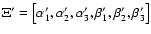 $\Xi' = \left
[\alpha'_1,\alpha'_2,\alpha'_3,\beta'_1,\beta'_2,\beta'_3\right]$