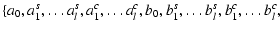 $\textstyle \{a_0,a_1^s,\ldots a_l^s,a_1^c,\ldots a_l^c,b_0,b_1^s,\ldots b_l^s,b_1^c,\ldots b_l^c,$