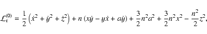 \begin{displaymath}\mathcal{L}^{(0)}_{\rm r}=\frac{1}{2}\left
(\dot{x}^2+\dot{y}...
...ht )
+\frac{3}{2}n^2a^2
+\frac{3}{2}n^2x^2-\frac{n^2}{2}z^2,
\end{displaymath}