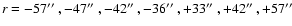$r = -57\hbox {$^{\prime \prime }$ }, -47\hbox {$^{\prime \prime }$ }, -42\hbox ...
...e \prime }$ }, +42\hbox {$^{\prime \prime }$ }, +57\hbox {$^{\prime \prime }$ }$