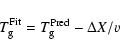 \begin{displaymath}T_{\rm g}^{\rm Fit}$ $ =$ $ T_{\rm g}^{\rm Pred} - \Delta X/v
\end{displaymath}