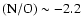 $({\rm N/O})\sim-2.2$