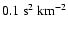 $0.1~ \mbox{s}^2~ \mbox{km}^{-2}$