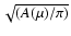 $\sqrt{(A(\mu)/\pi)}$