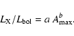\begin{displaymath}%
L_{\rm X}/L_{\rm bol}=a~A_{\rm max}^b.
\end{displaymath}