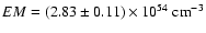 $EM = (2.83 \pm 0.11) \times 10^{54}~{\rm cm}^{-3}$