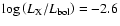 $\log\left(L_{\rm X}/L_{\rm bol}\right) = -2.6$