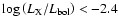 $\log\left(L_{\rm X}/L_{\rm bol}\right) < -2.4$