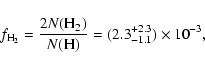 \begin{displaymath}%
f_{{\rm H}_2} = \frac{2N({\rm H}_2)}{N({\rm H})} = (2.3^{+2.3}_{-1.1})\times10^{-3},
\end{displaymath}
