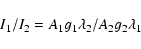 \begin{displaymath}
I_1 / I_2 = A_1 g_1 \lambda_2 / A_2 g_2 \lambda_1
\end{displaymath}