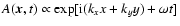 $A(\vec{x},t) \propto \exp[{\rm i}(k_x x + k_y y) + \omega t]$