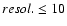 $resol. \leq 10$