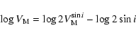 \begin{displaymath}\log V_{\rm M} = {\log 2V_{\rm M}^{\sin i}} - \log {2 \sin i}
\end{displaymath}