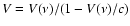 $V=V(\nu)/(1-V(\nu)/c)$