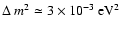 $\Delta~m^2\simeq3\times10^{-3}~{\rm eV}^2$