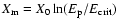 $X_{{\rm m}}=X_{0} \ln(E_{{\rm p}}/E_{{\rm crit}})$