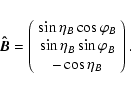 \begin{displaymath}\vec{\hat{B}}= \left(\begin{array}{c}
\sin \eta_{B} \cos \var...
...a_{B} \sin \varphi_{B} \\
- \cos \eta_{B}
\end{array}\right).
\end{displaymath}