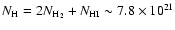 $N_{\rm H} =
2 N_{\rm H_2} + N_{\rm HI}\sim 7.8 \times 10^{21}$