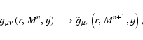 \begin{displaymath}
g_{\mu \nu}\left(r,M^{n},y\right) \longrightarrow {\tilde
g}_{\mu \nu}\left(r,M^{n+1},y\right) ,
\end{displaymath}