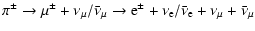 $\displaystyle \pi^\pm \rightarrow \mu^\pm + \nu_{\mu}/\bar{\nu}_{\mu} \rightarrow
{\rm e}^\pm + \nu_{\rm e}/\bar{\nu}_{\rm e} + \nu_{\mu} + \bar{\nu}_{\mu}$