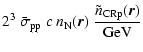 $\displaystyle 2^3~\bar{\sigma}_{\rm pp}~c~n_{\rm N}(\vec{r})~
\frac{\tilde{n}_{\rm CRp}(\vec{r})}{\mbox{GeV}}$