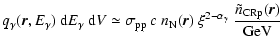 $\displaystyle q_\gamma(\vec{r},E_\gamma)~{\rm d}E_\gamma~{\rm d}V\simeq
\sigma_...
...\vec{r})~
\xi^{2-\alpha_\gamma}~\frac{\tilde{n}_{\rm CRp}(\vec{r})}{\mbox{GeV}}$
