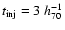 $t_{\rm inj} = 3~ h_{70}^{-1}$