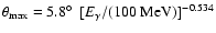 $\theta_{\rm max} = 5.8\hbox{$^\circ$ }~[E_\gamma/(100\mbox{ MeV})]^{-0.534}$