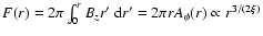 $F(r)=2\pi\int_0^r B_z r'~{\rm d}r'=2\pi rA_\phi(r)\propto r^{3/(2\xi)}$