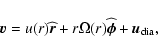 \begin{displaymath}\vec{v}=u(r)\widehat{\vec{r}}+r\Omega(r)\widehat{\vec{\phi}}
+\vec{u}_{\rm dia},
\end{displaymath}